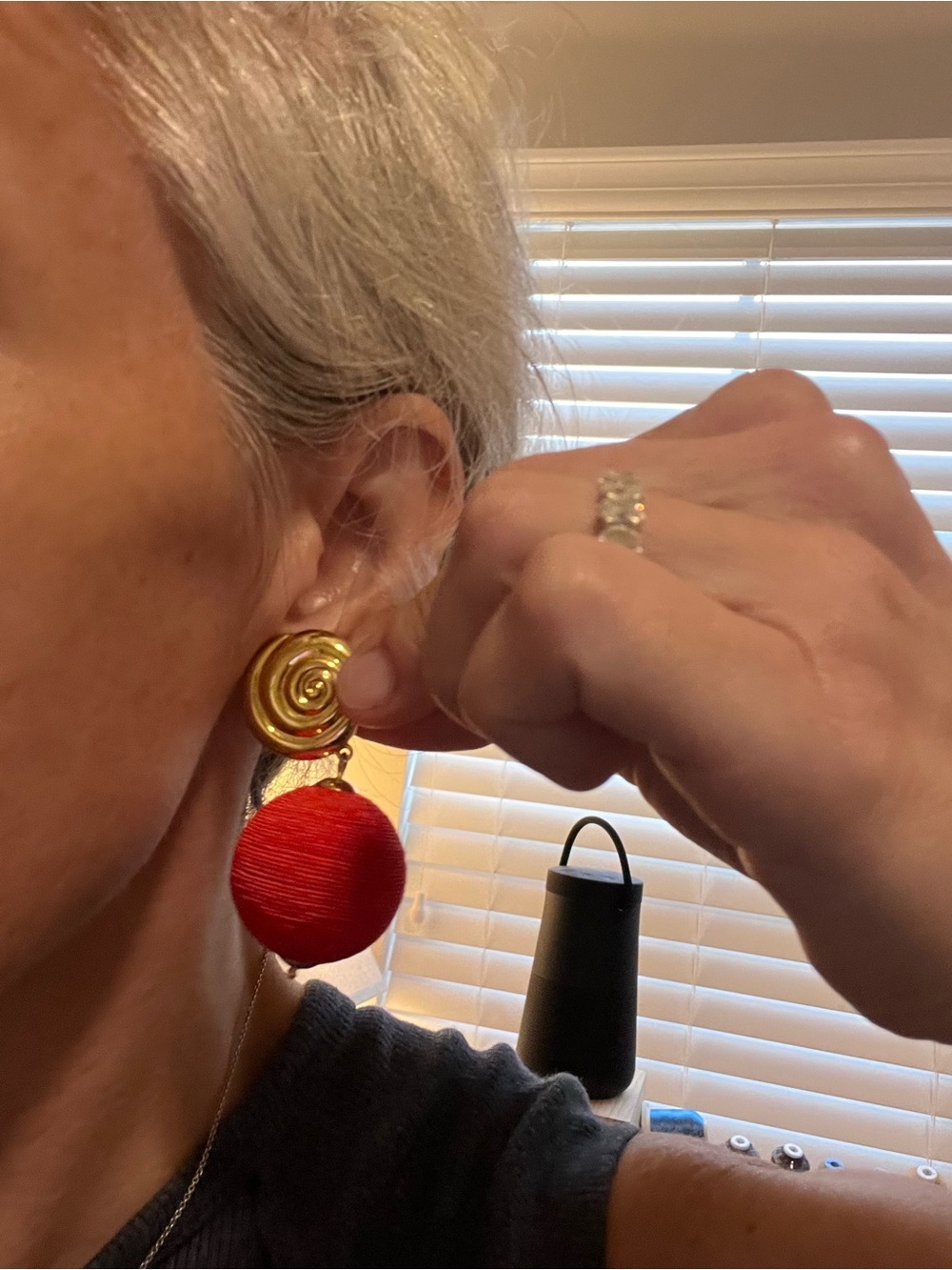 Gold-Tone Red Ball Drop Earrings - Picture 4 of 4